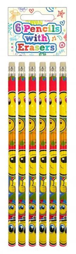 Radierstifte in voller Größe mit Smiley-Design, 6er-Pack – ideal für Schule und Büro